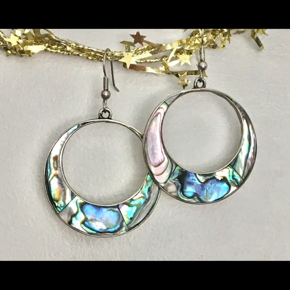 Silver abalone earings - Picture 1 of 3